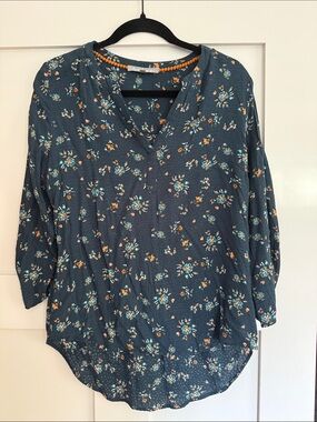 Danielrainn Women's Floral Split-Neck Blouse - Teal Blue